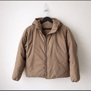 MUJI Down Puffer Jacket Minimalist Brown Hooded Lightweight Coat XS